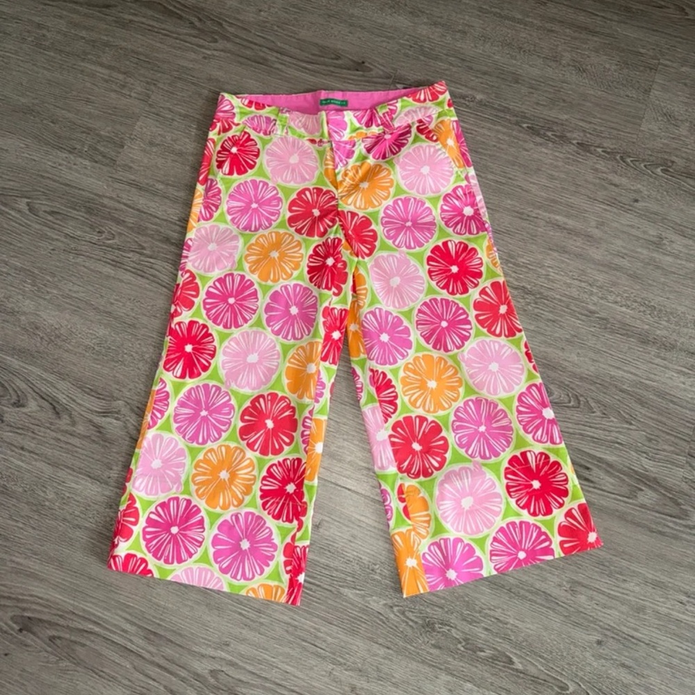 Lilly Pulitzer Sz. 0 Palm Beach Fit Juice Stand Print Capri Cotton/Spandex LNC